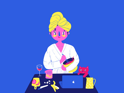 baking chill 💫 2d baking cat cooking design girl illustration quarantine vector