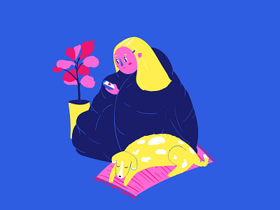 cozy chill 💫 2d blanket bright colorful cozy design dog girl illustration quarantine vector