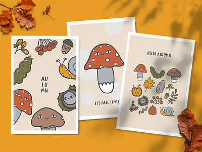 It's fall time! 2d autumn autumn characters autumn illustration cute design download fall flat funny illustration illustrations set leaves mushroom october postcard poster september trendy illustration vector