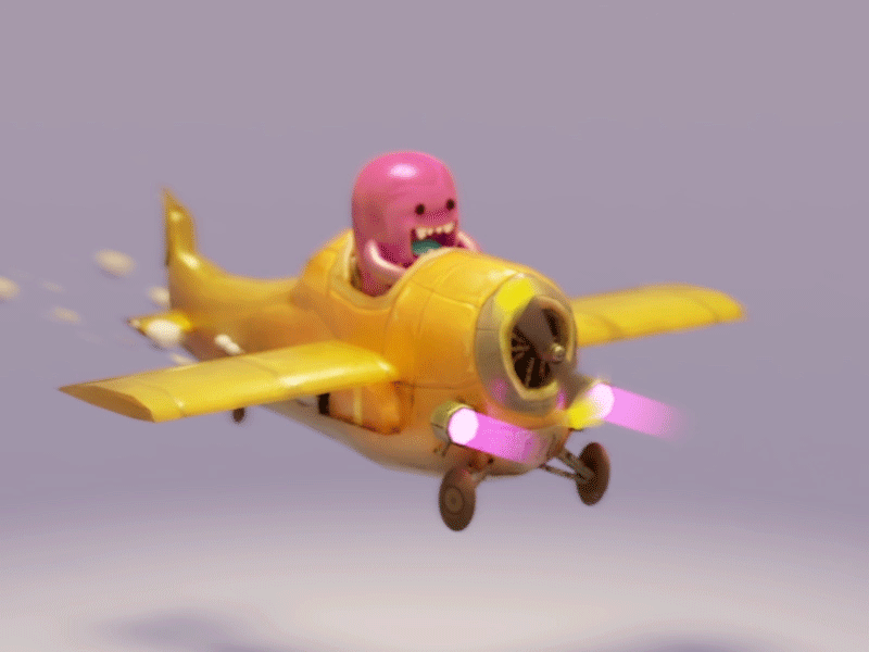ON MY WAY 3d b3d c4d character cute fly monster plane race war