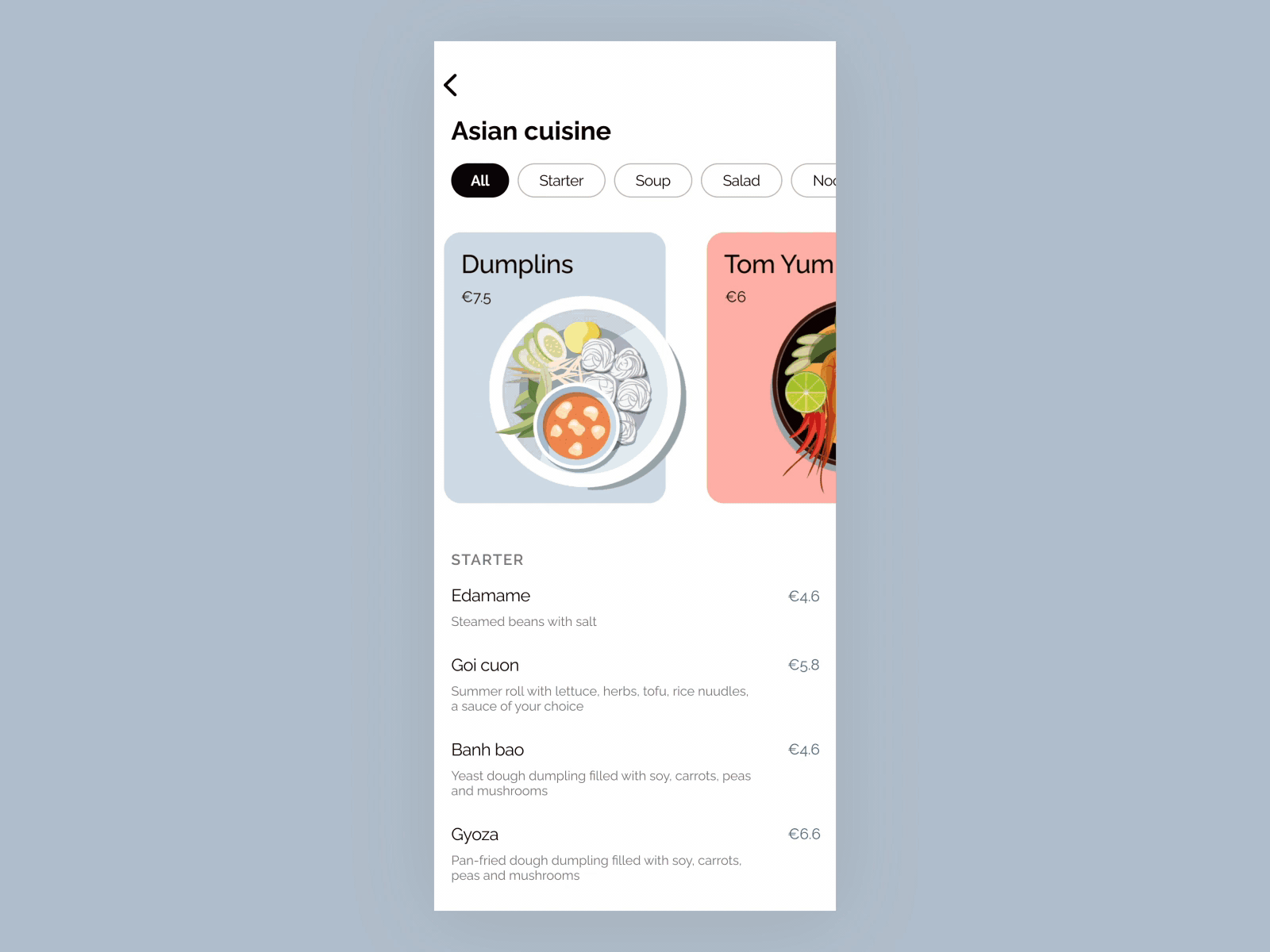 Daily UI 043 Food/ Drink Menu aftereffects animation asian daily ui 043 dailyui dailyuichallenge food app menu parallax ui