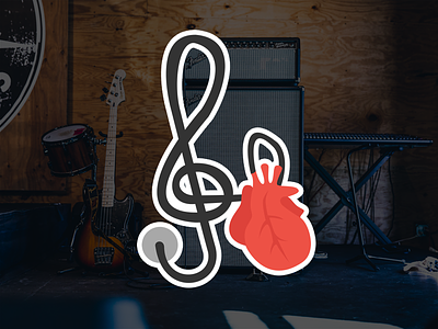 Pick4Song - Heart sticker flat design guitar heart music sticker
