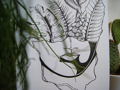Half abstract art artwork blackwork drawing face graphic illustration illustrator ink lines sketching vegetal visual art