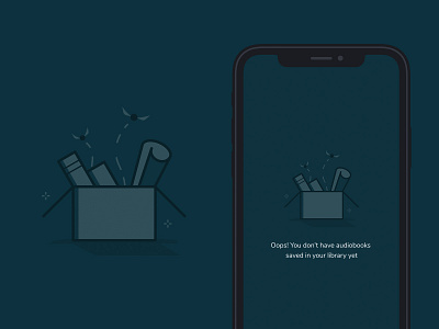 Empty State Box (Dark Mode) android audiobooks blank state books box dark blue dark mode empty empty state illustration ios iphone x paper snitch state ui ux
