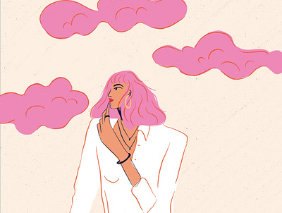 Clouds character cloud fashion girl girly hair illustration joy lipstick pinkhair texture