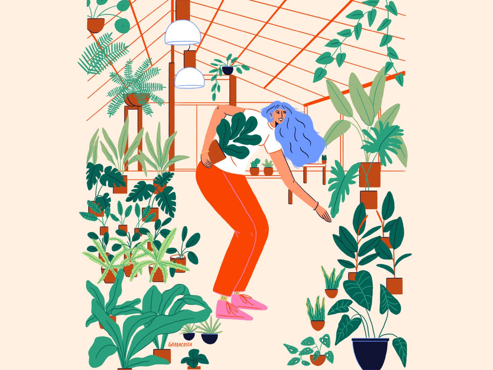 My happy place character design greenhouse hair houseplants illustration nature person plant house plants plantslover texture