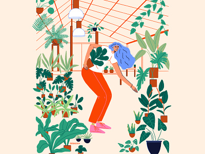 My happy place character design greenhouse hair houseplants illustration nature person plant house plants plantslover texture