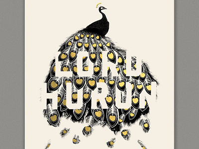 Lord Huron screen print bird feathers gold lord huron peacock screenprint typography