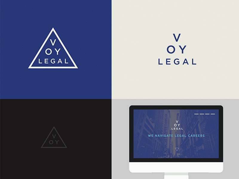 VOY logo study typography stacked type logotype logo blue triangle legal