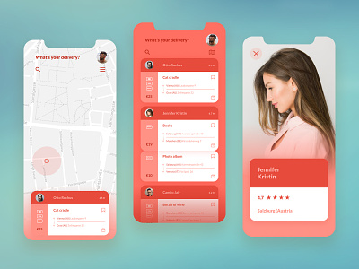 Tralivery adventure agent app clear coral delivery design drop figma ios minimal mobile move navigation shipping travel ui ux voyage world