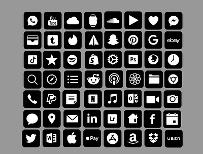 Dark Minimalist iOS Icons apple black black white dark dark mode icons iphone minimalist minimalist logo monochrome