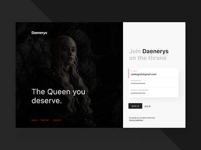 Vote #1 Daenerys daenerys dailyui dailyui 001 game of thrones sign up form