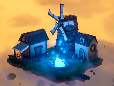 Windmill Island 3d c4d crystal floating island octane rocks windmill