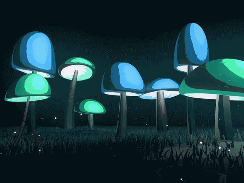 Dancing Mushrooms celshading glow in the dark glowing motion design motion c4d 3d dance glow mushrooms mushroom dancing