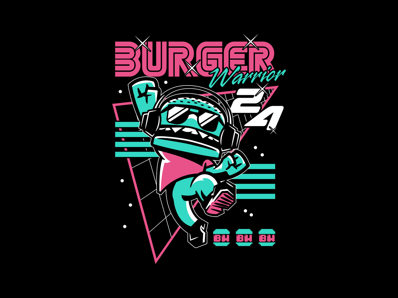 BurgerWarrior24 - JumpArcade anime apparel apparel graphics arcade arcade game burger burgers cartoon character cute merch pixel retro streamer twitch twitch.tv video game