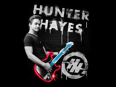 Hunter Hayes - Neon Sign Tour Tee apprel guitar merch music neon sign spraypaint t shirt