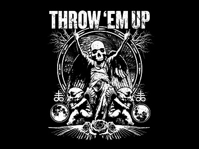 Throw Em Up collage contrast design metal shirt skull