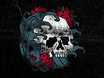 Cherry Skull cherry blossom distress skull tattoo texture tshirt wave