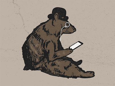 Reading Bear bear illustration ipad sketch tech vintage