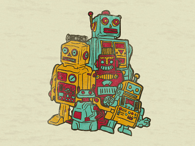 Vintage Robots draw illustration robot texture vintage