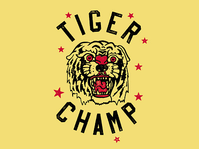 Tiger Champ drawing flash illustration stars tiger vintage