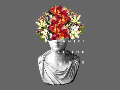Panic Flowers apparel collage design flowers graphic shirt statue tshirt