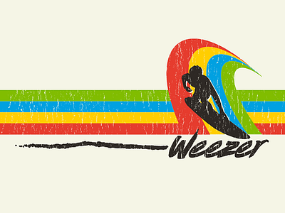 Weezer - Rainbow Surfer illustration retro stripes summer surf weezer