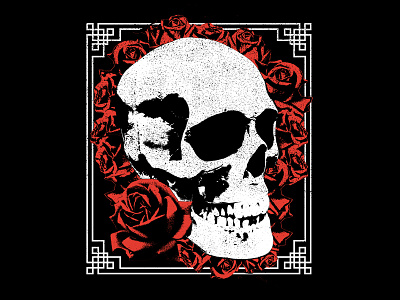 Skull Roses border flowers illustration punk roses skull vintage