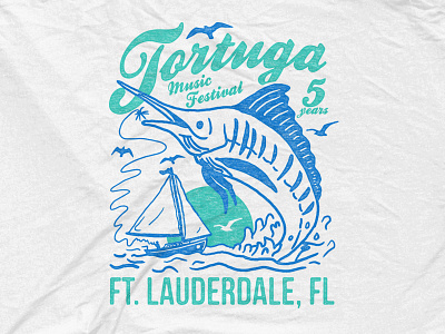 Tortuga Music Festival - Big Fish bandmerch beach drawing fish illustration marlin ocean sun tropical tshirt