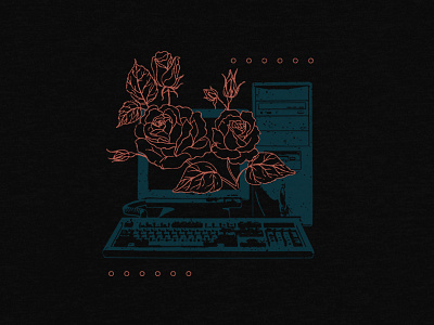 Nature VS Machine computer digital flower icon illustration oldschool retro rose vintage