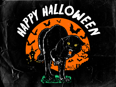 Happy Halloween bats black cat creepy halloween horror moon october vintage