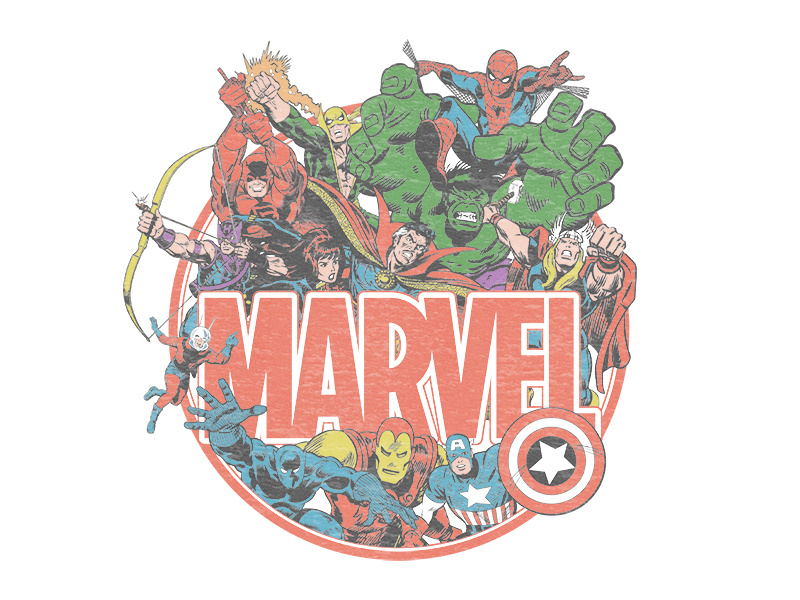 Marvel - Retro Collage marvel comics comic daredevil thor captain america fashion apprel graphic tee spiderman avengers iron man hulk disney marvel
