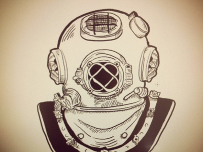 Aquanaut diving helmet illustration sketch underwater vintage