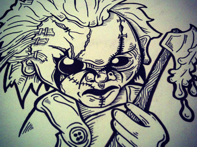 Chucky Illustration 80s childsplay chucky drawing horror illustration ink scary movie sketch slasher toy