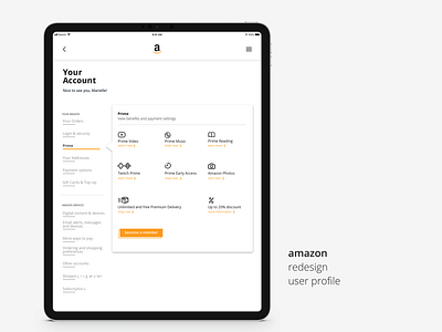 Redesign Amazon User Profile. 006 @amazon @amazondesign @daily ui account amazon clean concept dailyui design information architecture interface personal profile redesign ui user profile ux white