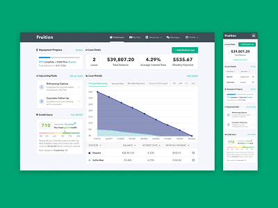 Fruition Student Loans dashboard desktop mobile product design responsive student loans ui ux