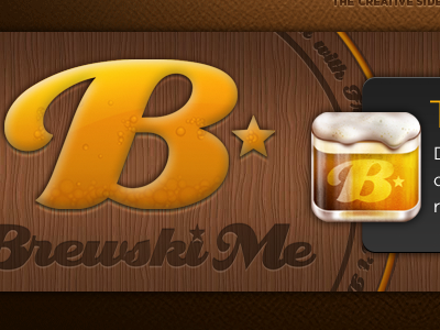 Brewski*Me Landing Page from Rocksauce Studios amber beer deboss eclat emboss foam froth gold icon inset landing page leather rocksauce script star website wood