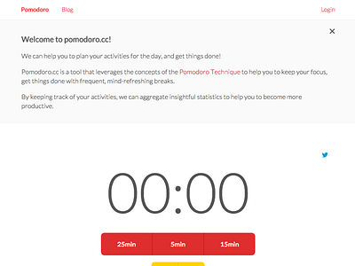 Pomodoro.cc - Welcome screen