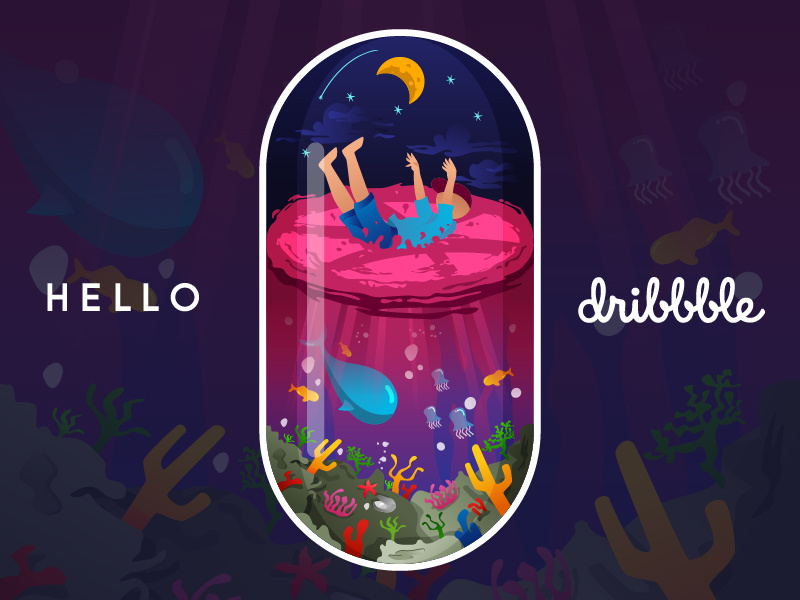 Hello Dribbble sea character aquarium world underwater beautiful first first shot hello debut