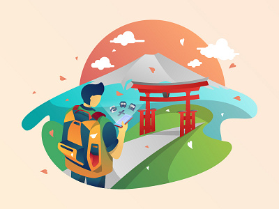 Travel Boy Illustration character design illustration interface japan landing page travel ui user web