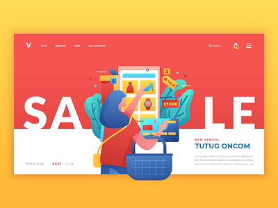 Online Shopping - Landing Page character design discount illustration interface landingpage online sale shopping ui uiux user web