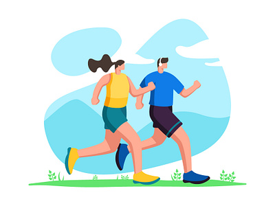 Jogging Illustration character couple design illustration interface jogging landingpage morning sport ui uiux user web