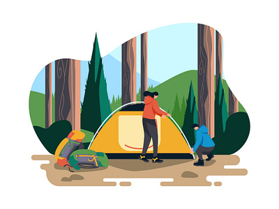 Camping Ceria Illustration camping character design illustration interface jungle landingpage nature outdoor tent ui web