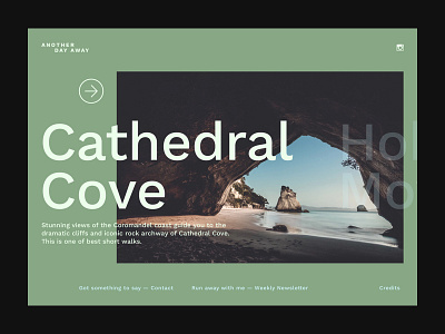 Another day away - travel blog landing page blog design green homepage interaction landing page layout minimal modern nature nz travel type typography ui web webdesign website