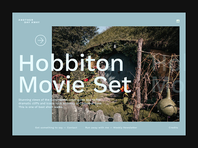 Another day away - Hobbiton blog blue clean design ui hobbiton interaction landing page layout minimal modern travel type typography ui website website concept