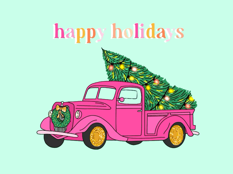 Pink Christmas Tree Truck Illustration christmas illustration christmas tree christmas truck christmas truck tree fun girly glitter happy holidays holiday illustration holidays pink pink christmas procreate procreate animation procreate illustration