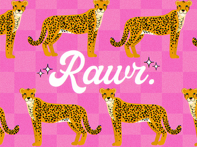Fun Cheetah Illustration Art bright checker checker print checkered cheetah cheetahs colorful feminine illustration leopard leopard print procreate typography y2k