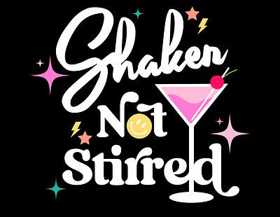 Shaken Not Stirred Cocktail Art 90s bold bright cocktail colorful feminine home decor illustration inspiration maximalist neon neon sign procreate procreate app retro smiley smiley face typo typography y2k