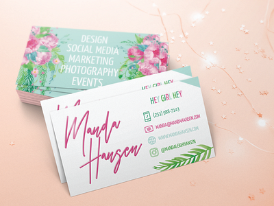Tropical Business Cards bright business cards cards colorful feminine pink print tropical watercolor