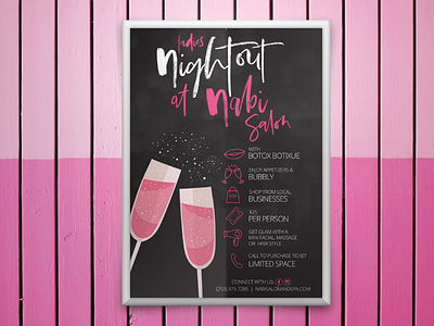 Ladies Night Out Salon Poster business champagne feminine girls girls night ladies ladies night pink poster print design salon